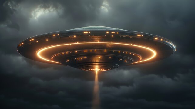 flying saucer UFO with light beam