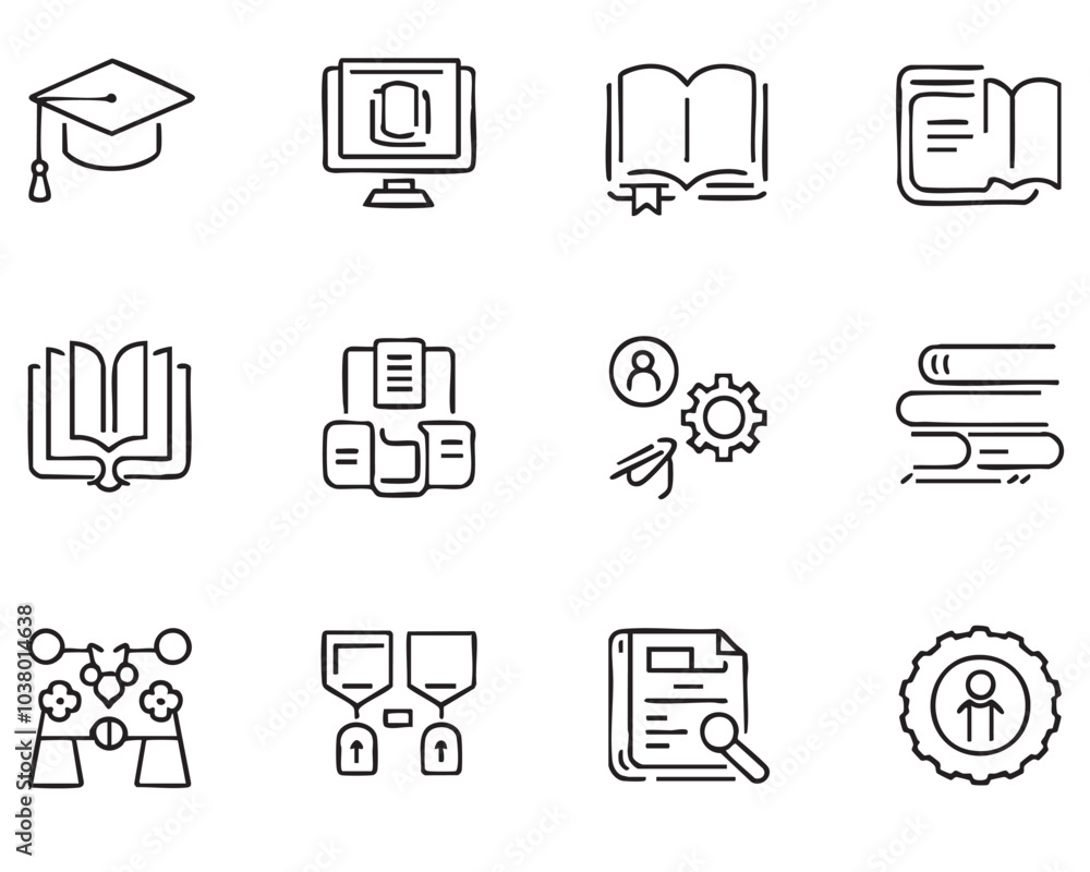 Fototapete a comprehensive collection of vector icons representing education and learning themes, including gra
