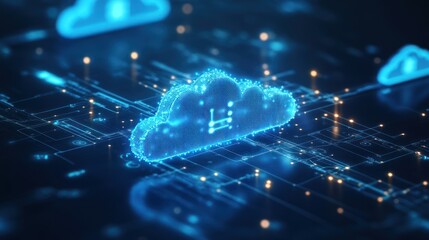 Fototapeta premium A digital representation of a cloud symbol with glowing effects, illustrating cloud technology.