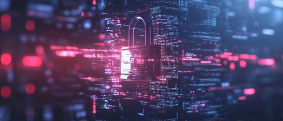 Fototapeta premium A digital lock amidst a network of data, symbolizing cybersecurity and data protection.
