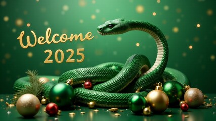 Fototapeta premium Green snake coiled with 