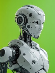 Robot close up on green background