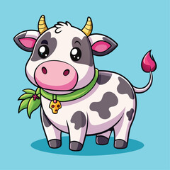  Cute Plump Cow with Bell - Cartoon Illustration