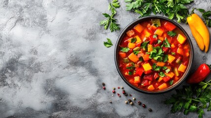 Colorful Vegetable Soup with Fresh Herbs and Spices