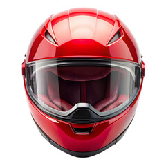 beautiful red motorcycle helmet front view isolated on transparent background