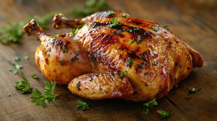 Juicy Grilled Chicken on Wooden Table