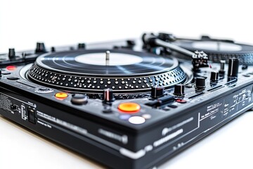 DJ turntables on a white background, isolated. Generative Ai
