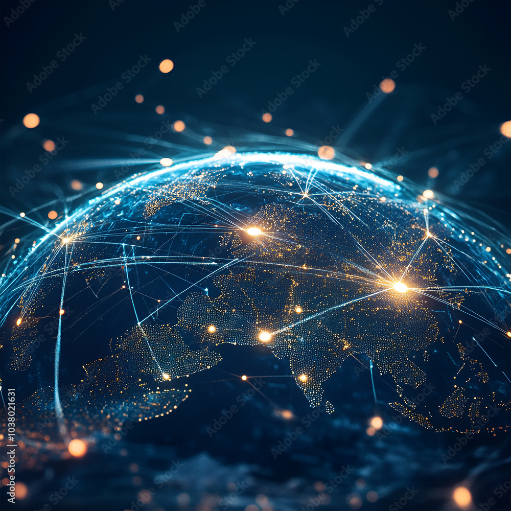 Poster world picture global network background. a digital image of earth with illuminated connections, refl