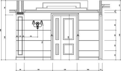 Vector sketch illustration of the silhouette of a classic vintage European Roman Greek house interior design