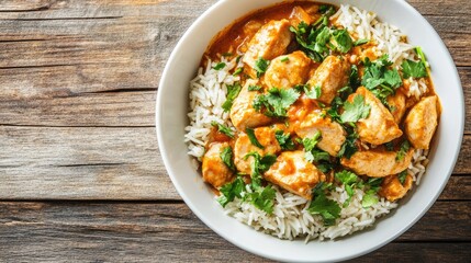 Delicious Bowl of Chicken Curry with Rice Garnish