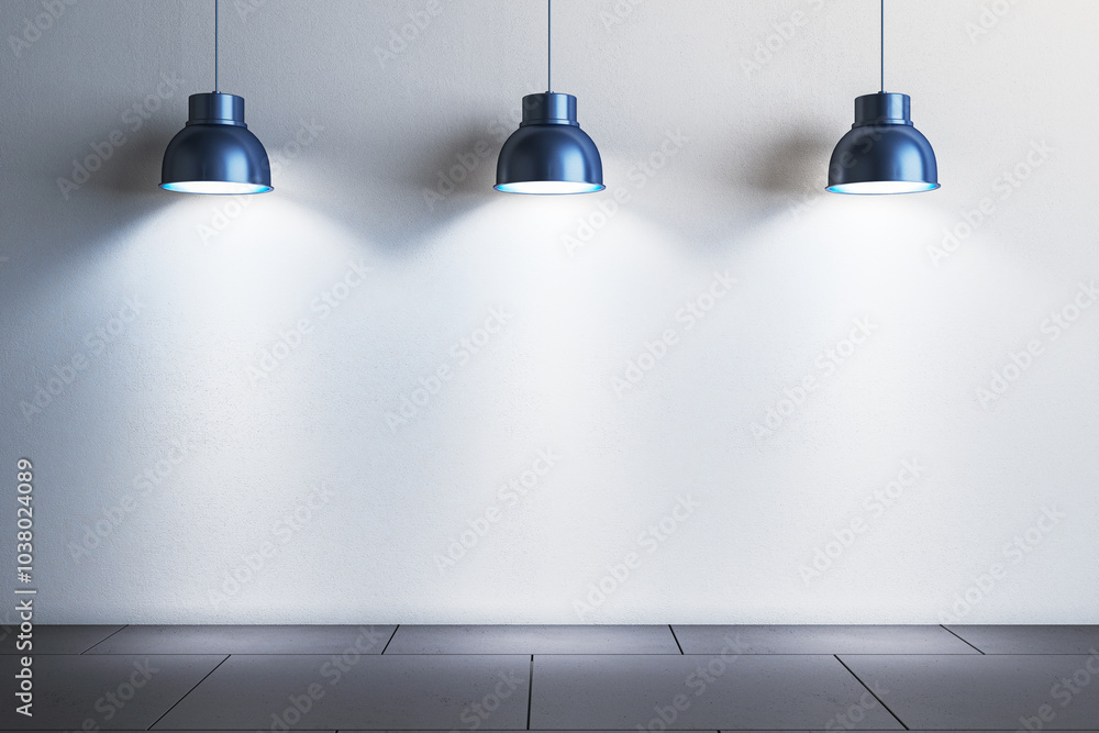 Fototapete minimalistic interior with pendant lights and empty wall space for display. 3d rendering