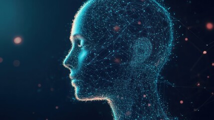Obraz premium A digital representation of a human silhouette composed of interconnected nodes and lines.