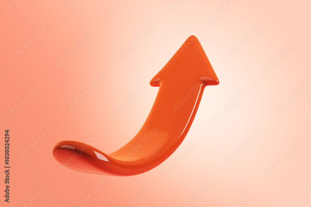 Poster Red upward arrow symbolizing growth and finance concept. 3D Rendering