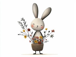 Cute rabbit with a flower pot.