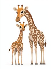 Naklejka premium Giraffe family, white isolated background