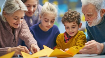 Grandparents Showing Children How to Make Paper Airplanes