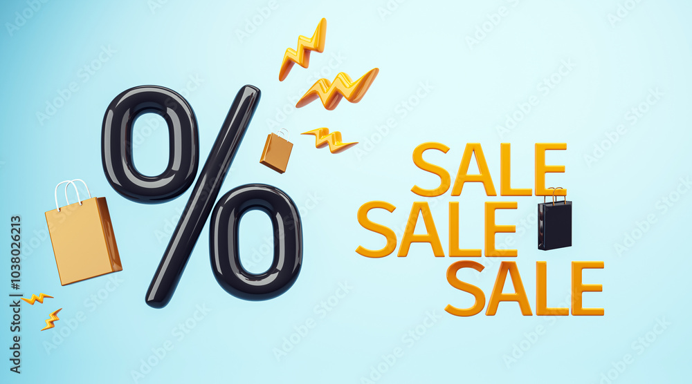 Poster percent icon with percent symbol and sale text in a creative design for shopping promotions. 3d rend
