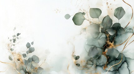 Abstract floral design with soft colors and elegant leaves.