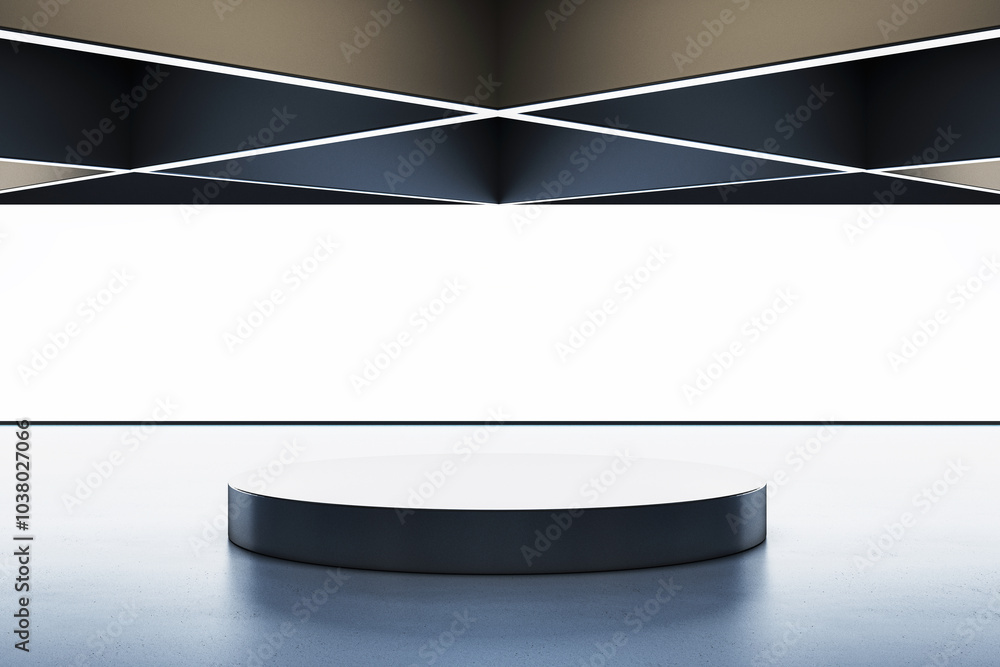 Aufkleber Minimalist podium in modern exhibition space for product display. 3D Rendering