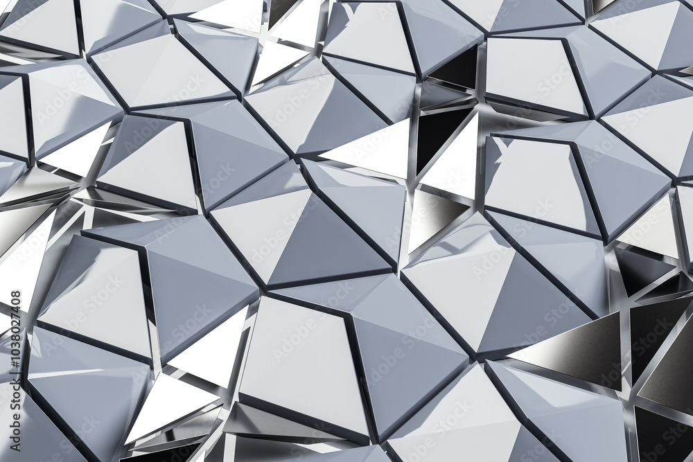 Aufkleber Abstract geometric pattern of reflective triangular surfaces. 3D Rendering