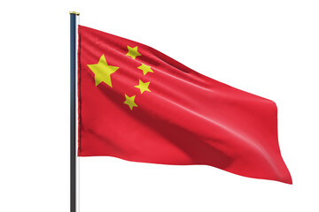 Flag of China country waving in the wind with copyspace for your logo or text isolated on white background. 3D rendering