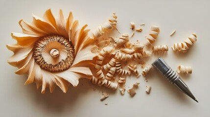 Obraz premium Pencil sawdust is beautifully arranged into a flower shape