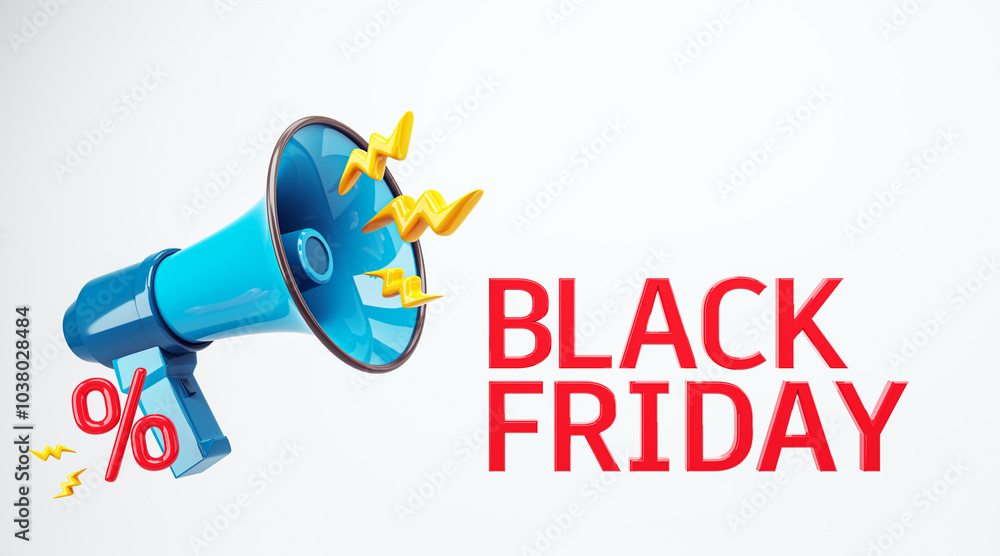 Poster megaphone with black friday discount announcement. 3d rendering