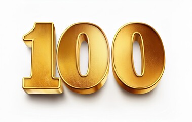 hundred number in gold on white background, golden 3d text 