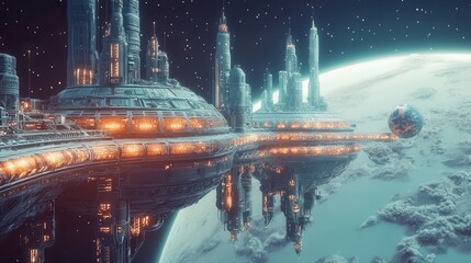 Obraz premium Futuristic 3D Space Station Illustration