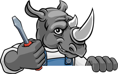 Rhino Electrician Handyman Holding Screwdriver