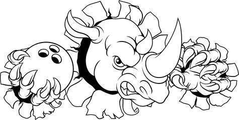 Rhino Rhinoceros Bowling Cartoon Sports Mascot