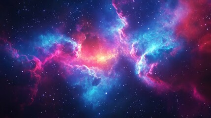 A vibrant cosmic scene showcasing colorful nebulae and stars in deep space.