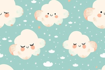Smiling and Sleeping Clouds in Starry Sky