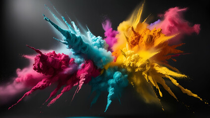 A Vibrant Explosion of Colorful Powder: Capturing the Beauty of Suspended Chaos and Dynamic Energy...