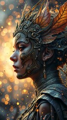 Ember-Leaf Queen – Fantasy Character with Ornate Armor and Leaf Crown