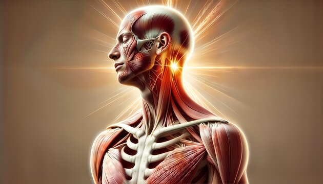 Illustration of Muscle Spasms in the Trapezius and Levator Scapulae Muscles
