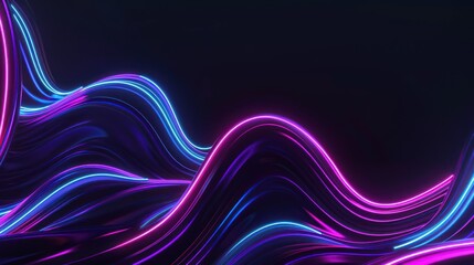 Abstract Neon Waves on Black Background