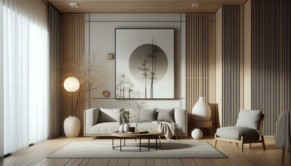 Minimalist Zen Living Room with Modern Decor and Natural Elements