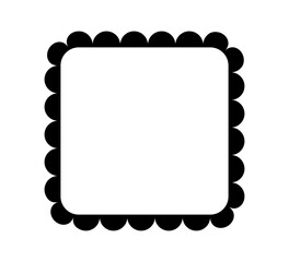Scalloped edge square frame. Simple rectangle scalloped border. Fabric lace pattern frame. Repeat cute vintage frill ornament. Texture ribbon. Vector illustration isolated on white background.