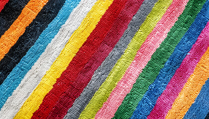 Colorful striped carpet as background, top view. Banner design