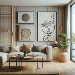 Modern Minimalist Living Room with Asian-Inspired Decor