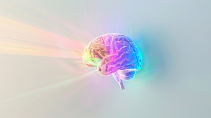 a minimalist representation of the human brain as a luminous crystal, with neural pathways glowing softly against the backdrop of the universe