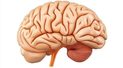 Detailed anatomical representation of a human brain, isolated on a white background.