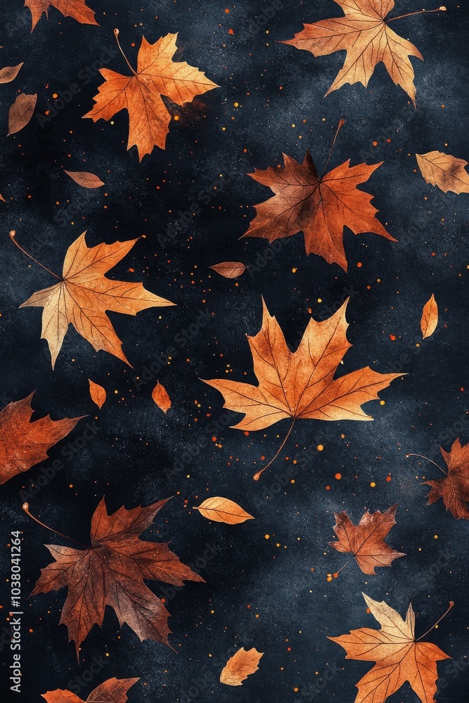 Aufkleber a collection of autumn leaves floating against a dark background in a tranquil setting