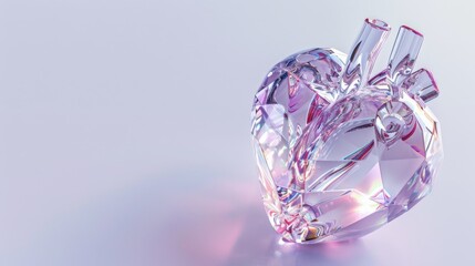 a minimalist representation of the human heart as a delicate crystal sculpture, with facets of love and compassion refracting the light of understanding and empathy