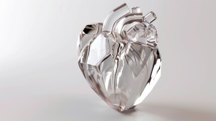 a minimalist representation of the human heart as a delicate crystal sculpture, with facets of love and compassion refracting the light of understanding and empathy