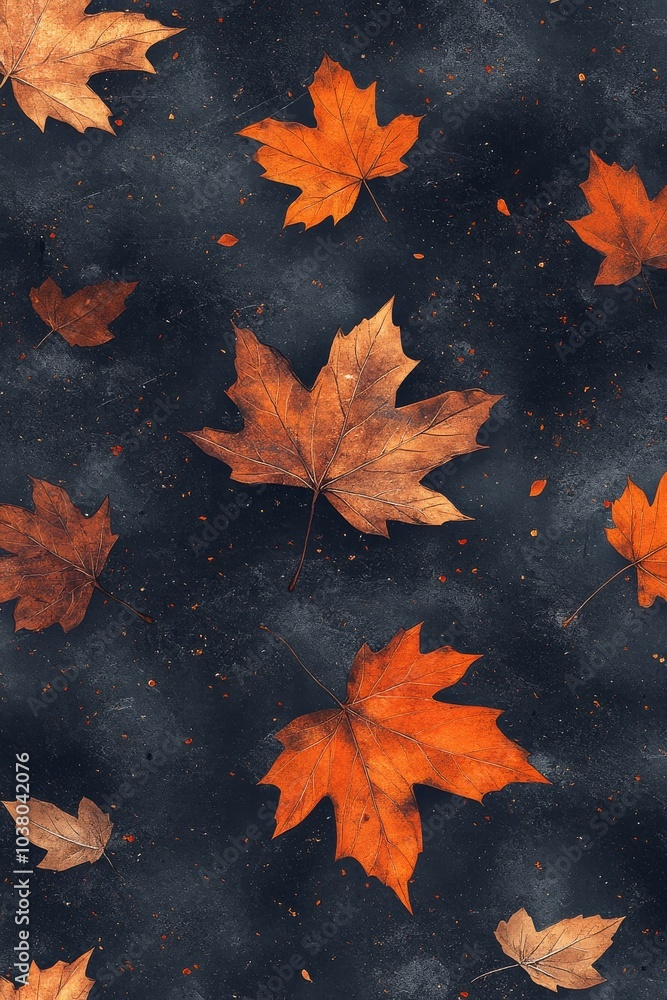 Poster a collection of autumn leaves floating against a dark background in a tranquil setting