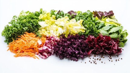 Carefully composed salad nutrients chart on white background
