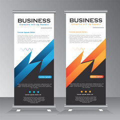 simple roll up banner modern design template with blue and yellow colour, vector banner for brochure, business, flyer, infographics. modern x-banner and flag-banner advertising. vector eps 10