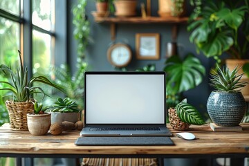 Mockup of a laptop featuring a blank white screen display isolated on a white background